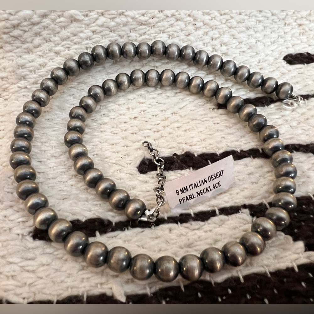❤️ 8mm 20+2” Desert Pearls Ethnic Navajo Style Southwestern Oxidized 925 27.9Gm - Picture 3 of 12
